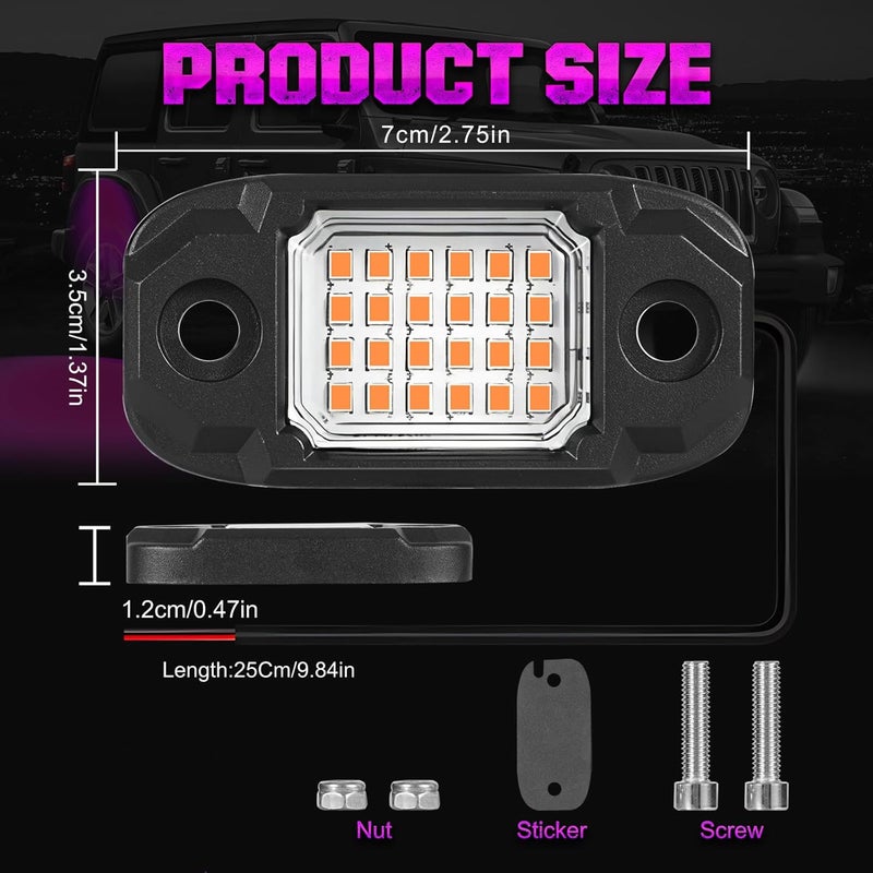 LY8 4 Pods Purple Rock Lights 24 LEDs Chips Waterproof Neon Trail Rig Lamp Underglow Light for Car Truck Motorcycle Boat SUV ATV UTV - Image 2